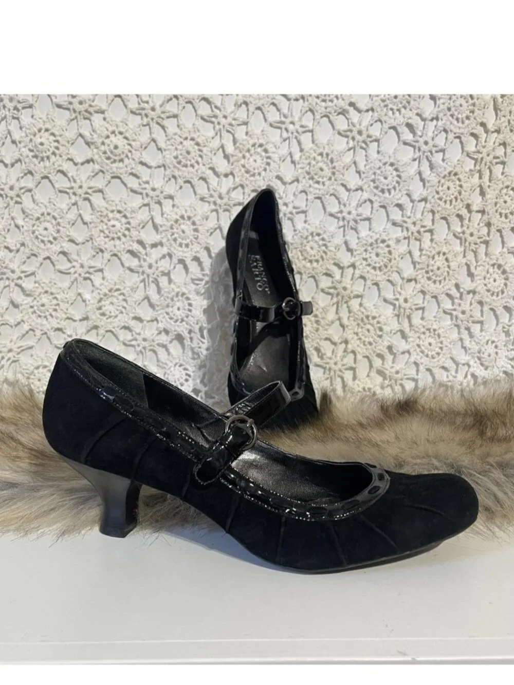 Franco Sarto black Mary Jane suede leather heels with buckle